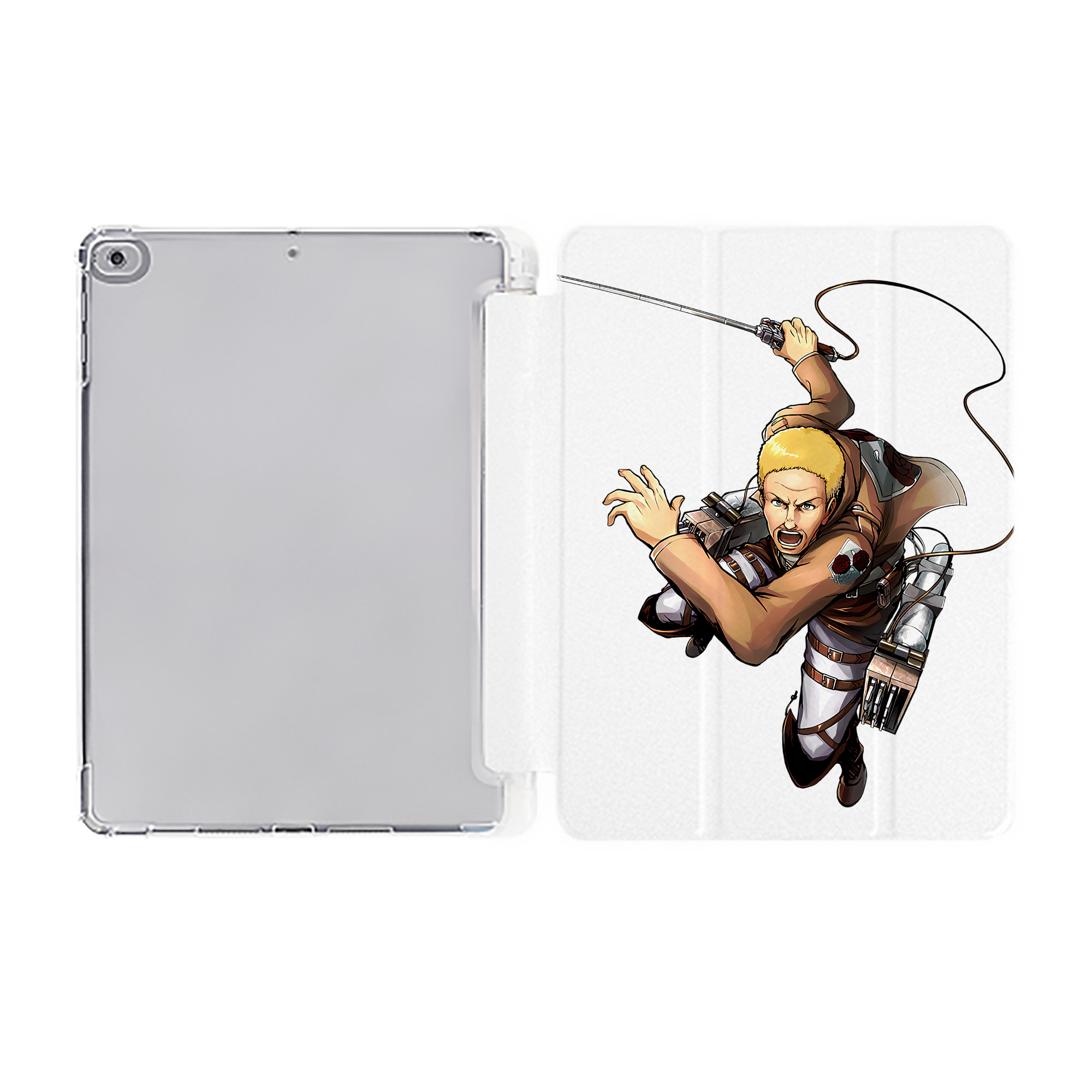 （画像用） 進撃の巨人 ハンネス Attack on Titan Hannes IPad ケース ペン収納付き 三つ折りスタンド PUレザー×シリコン 対応機種9.5/10.5/10.9インチ
